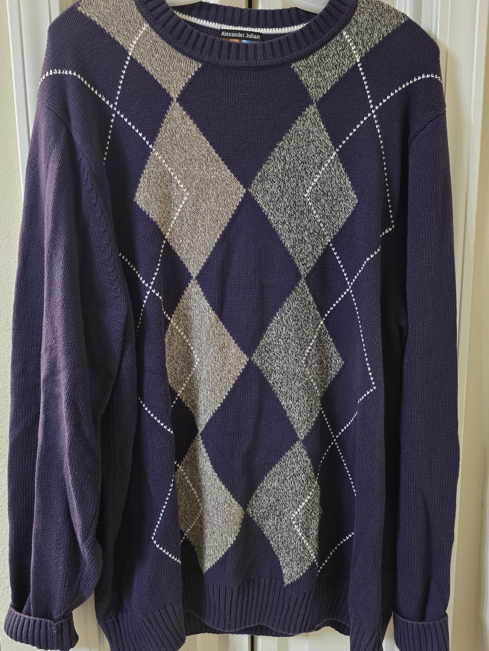 Vintage Alexander Julian Purple and Gray Argyle Crewneck Sweater